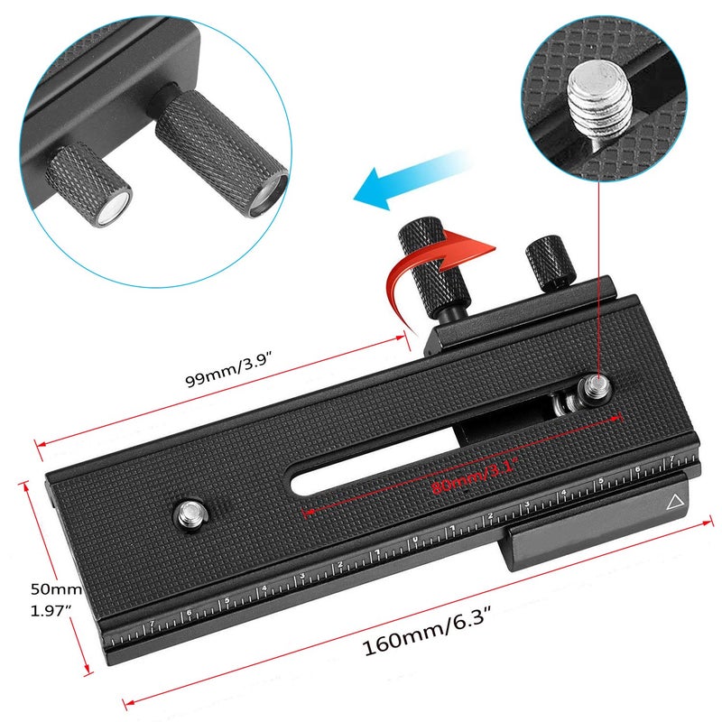EXMAXÂ® 16cm 2 Way Macro Shot Focusing Focus Rail Slider/Close-up Shooting 1/4 Quick Screw Release Mount Camera Flash Support Plate - Image 4